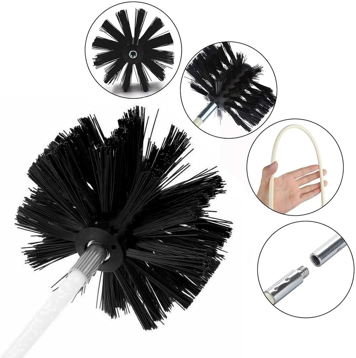 ZDHQLHJ Chimney Brush Cleaning Kit - 15-Piece Set with 12 Flexible Nylon Rods for Efficient Hearth & Ventilation Cleaning