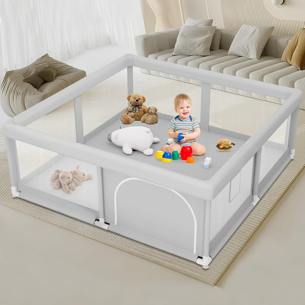 Skiennix Baby Playpen - Sturdy Safety Play Yard for Indoor & Outdoor Use | 50 x 50 Inch Soft Mesh Fence
