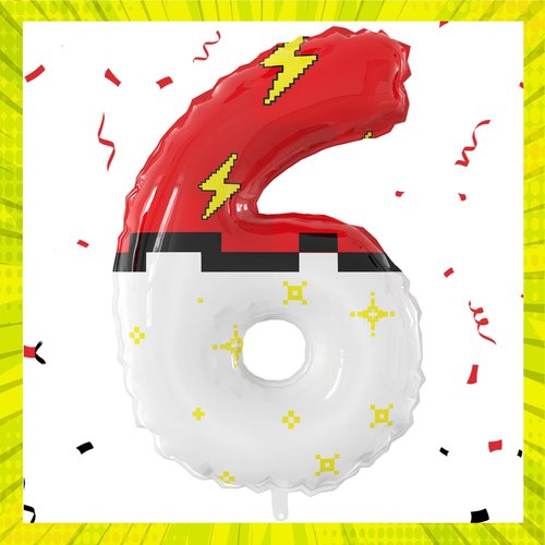 40 Inch Red White Cartoon Theme Number Balloons Large Birthday Party Number Balloons Cartoon Animation for Kids Birthday Party Decoration Supplies (Number 6)