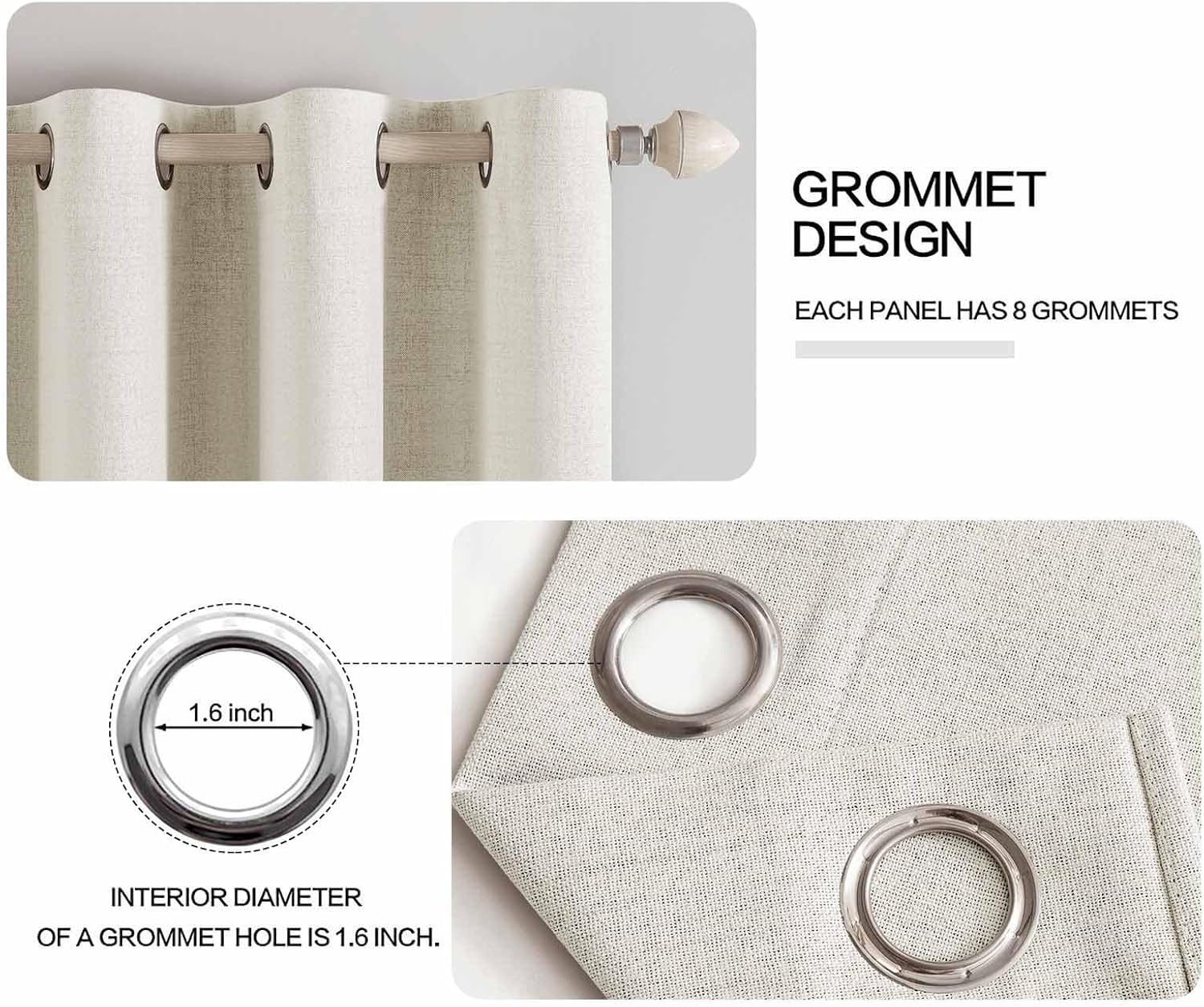 MIULEE Linen Curtains - 100% Blackout Thermal Insulated Drapes | Beige, 52x84 Inch (2 Panels)