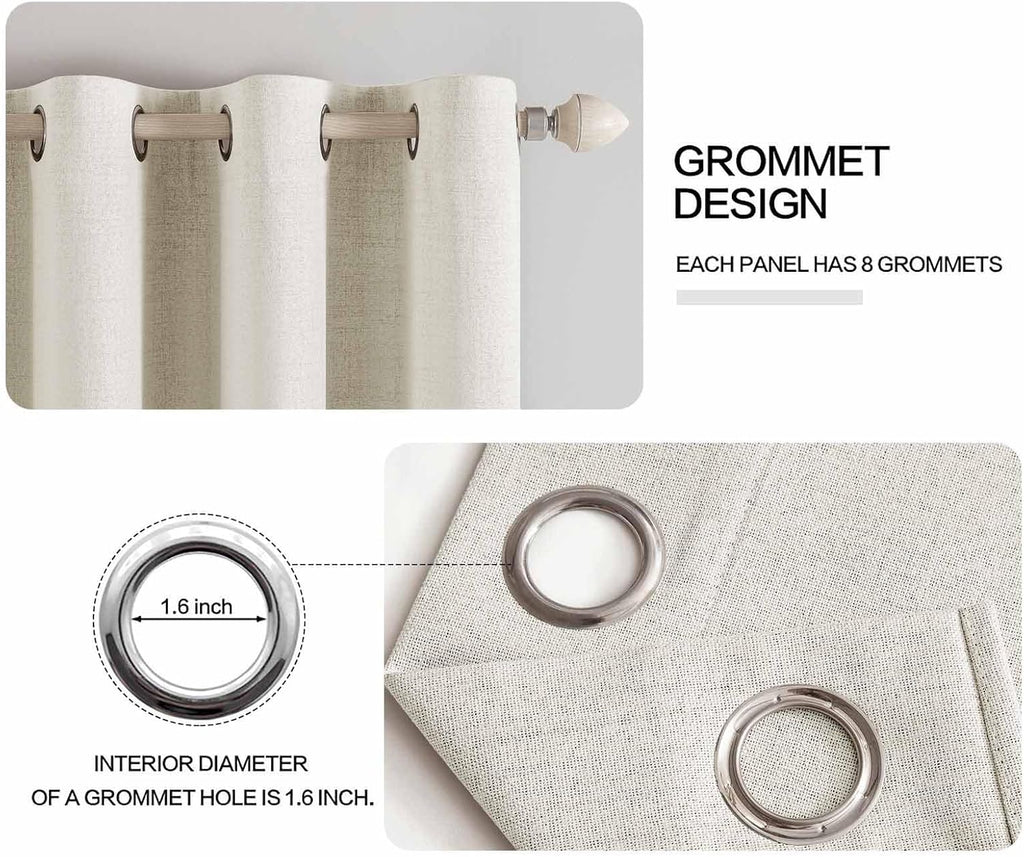 MIULEE Linen Curtains - 100% Blackout Thermal Insulated Drapes | Beige, 52x96 Inch (2 Panels)