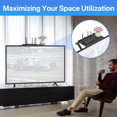 13-Inch Wide Platform Adjustable TV Top Shelf, Screen Top Shelf Mount, Monitor Top of TV Shelfs Mounting Bracket for Streaming Devices, Cable Box, Router and Home Decor TVs Top Storage Bracket