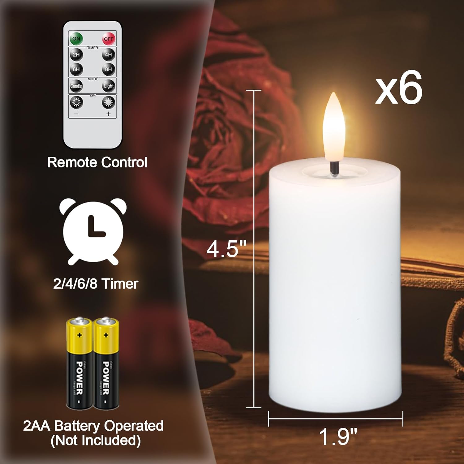 Mirror Surface Votive Candles - Battery Operated LED with Remote Timer | 6-Pack Real Wax, Flickering White 2" H x 4.5”