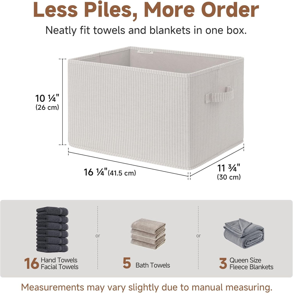 StorageWorks Foldable Shelf Organizer Bins - Extra Large Beige Striped Closet Storage Baskets | 3-Pack for Efficient Organization