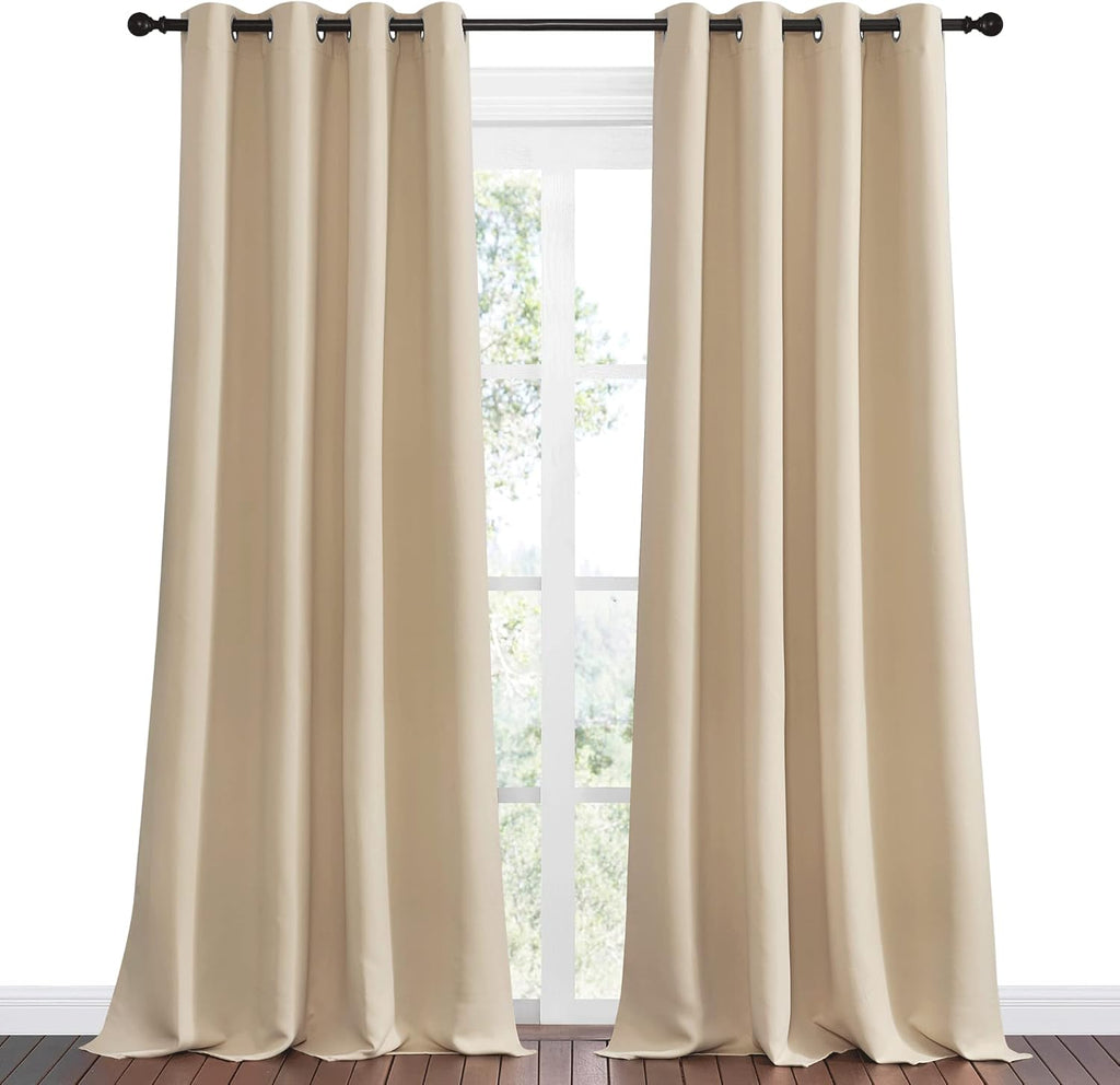 NICETOWN Room Darkening Curtains - Thermal Insulated Grommet Top Drapes for Kids' Room | Biscotti Beige, 55" x 96" (1 Pair)