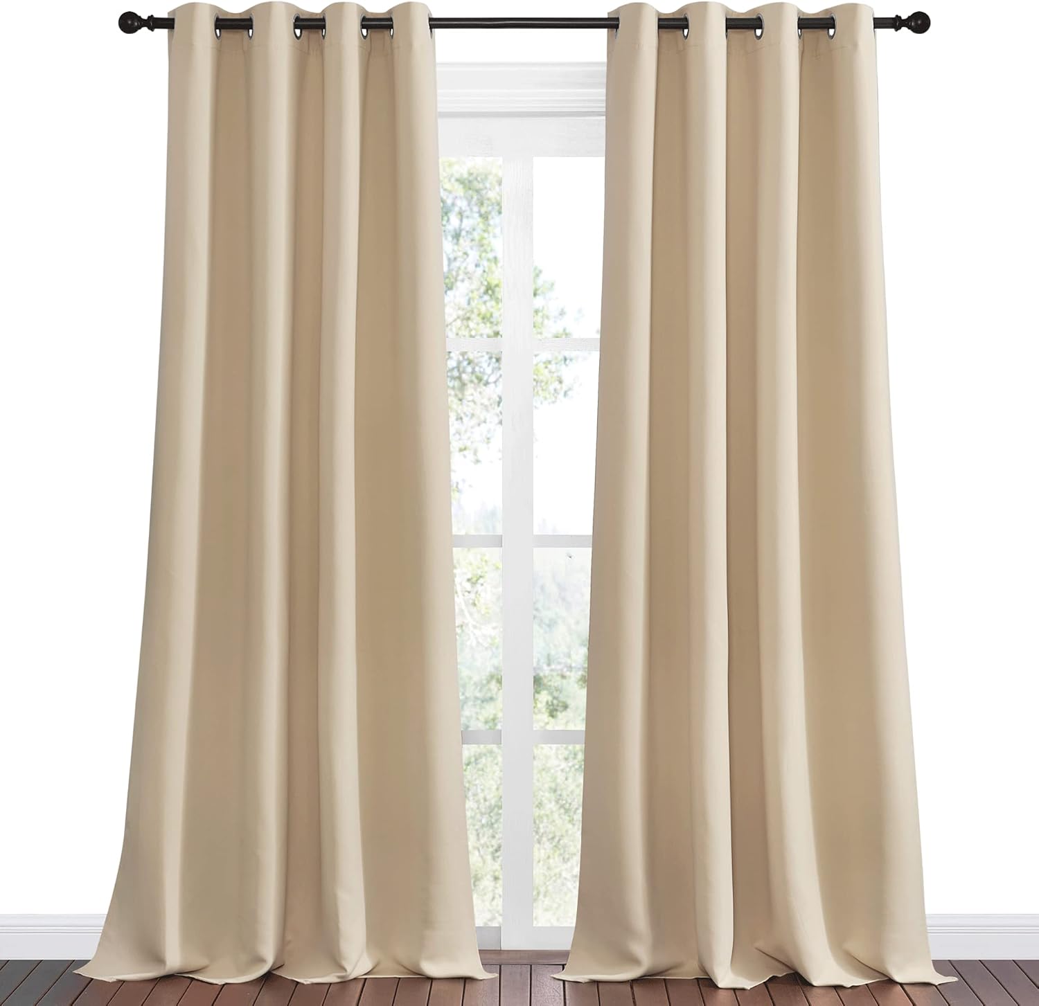 NICETOWN Room Darkening Curtains - Thermal Insulated Grommet Top Drapes for Kids' Room | Biscotti Beige, 55" x 96" (1 Pair)