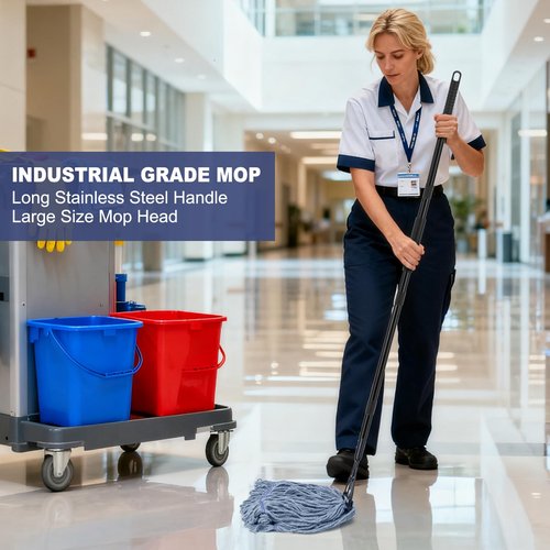 Commercial Industrial Mop for Floor Cleaning, 3 Extra Large Reusable Replacement Head with 59" Long Handle,Heavy Duty Looped-End String Wet Cotton Mop for House,Kitchen,Office,Garage,Tile Floor