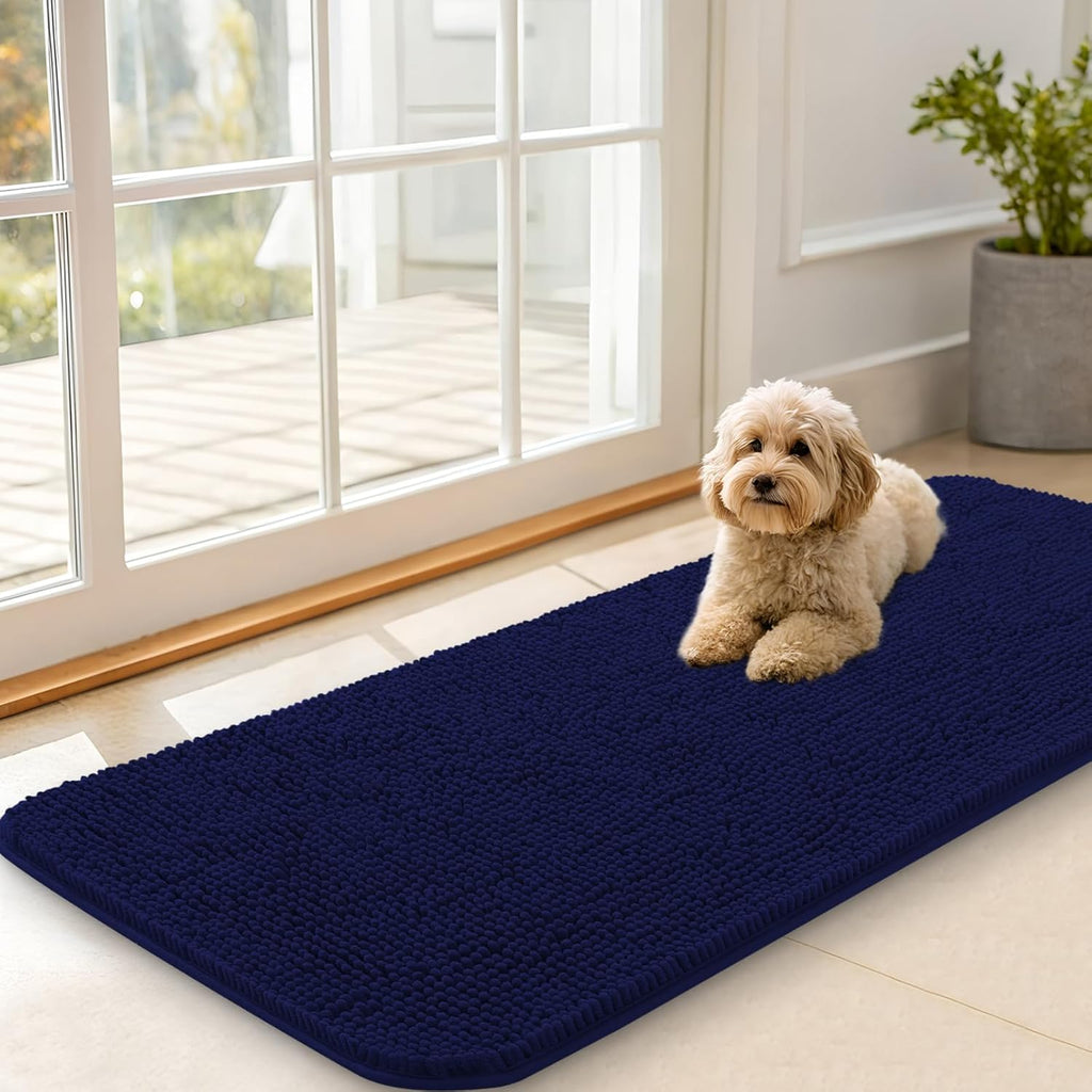 OLANLY Dog Door Mat - Absorbent Non-Slip Mud Mat for Indoor Use | 47"x20", Navy Blue, Quick Dry Chenille