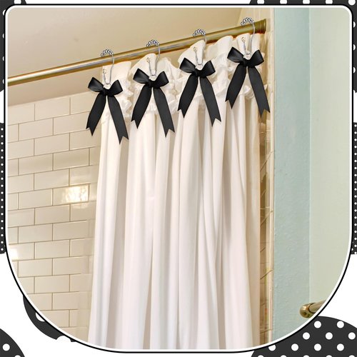 MorningRo 12 Pcs Black Bow Shower Curtain Hooks Cute Bow Knot Ribbon Curtain Hooks Decorative Shower Rings Hanger Bathroom Decor Bathroom Accessories for Room Nursery Art