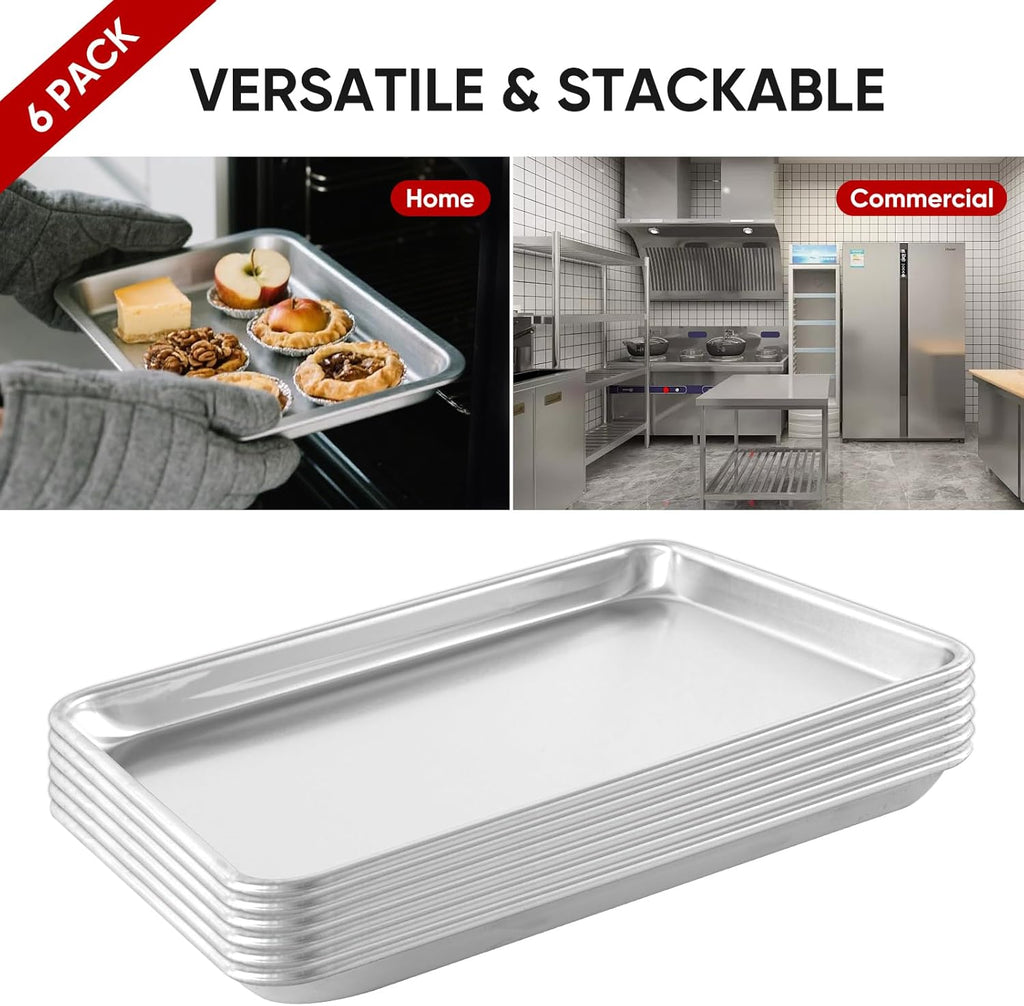 TENUP Aluminum Quarter Sheet Pan Set - 6 Pack Heavy Duty Baking Trays, 13" x 9", Warp-Resistant & Rust-Free