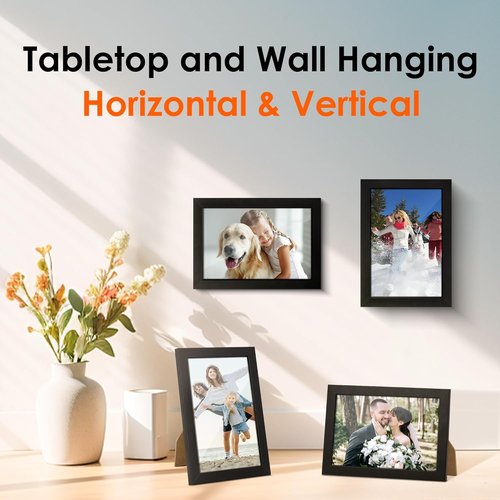 FIXSMITH 4x6 Picture Frame Set - Set of 4 HD Plexiglass Frames for Wall or Tabletop Display - Black