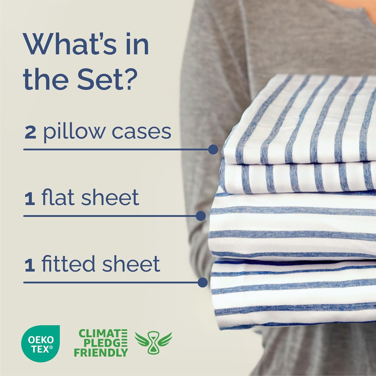 Skiennix Queen Size Sheet Set - Comfy Cooling Bed Sheets | Luxury Hotel Quality - Deep Pockets, Soft, Wrinkle-Free - Blue Stripes