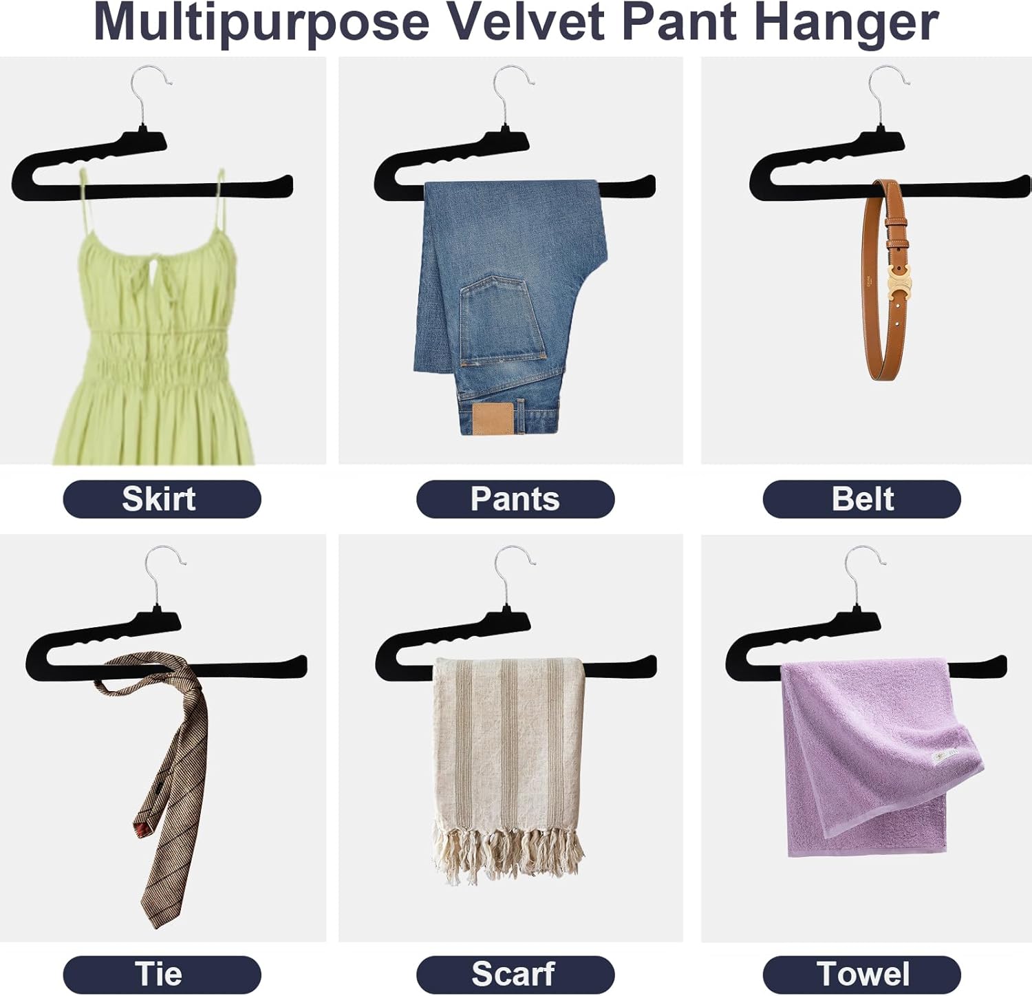 Velvet Pants Hangers - 16 Pack Non-Slip Black Hangers with 360° Swivel Hook | Space-Saving Design for Heavy Pants & Jeans