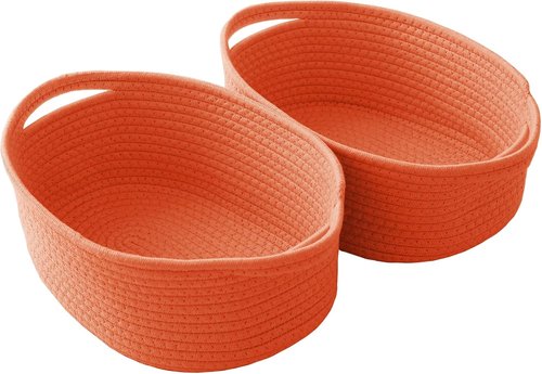 JMvicyroam Woven Basket - Small Rope Storage Bin with Handles for Organizing Shelves & Closets | 2-Pack, Orange