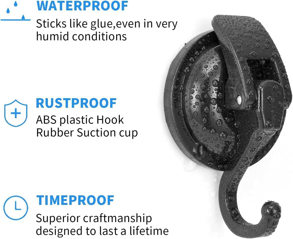 Skiennix Heavy Duty Vacuum Suction Cup Hooks - Easy Install & Remove | Black, 2-Pack for Kitchen & Bathroom