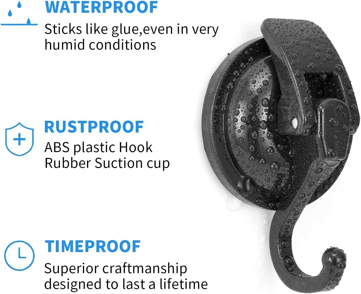 Skiennix Heavy Duty Vacuum Suction Cup Hooks - Easy Install & Remove | Black, 2-Pack for Kitchen & Bathroom