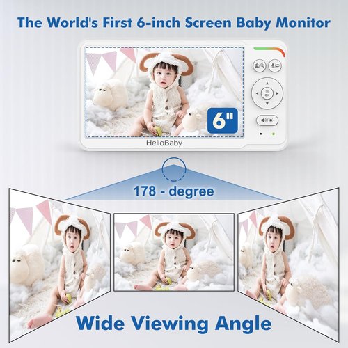 HelloBaby Baby Monitor - 6" IPS Screen, 30-Hour Battery, No WiFi, Night Vision, 1000ft Range, 2-Way Talk