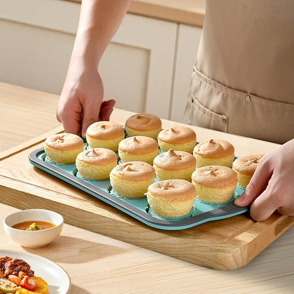 Skiennix Silicone Muffin Pans - Nonstick 6-Cup Baking Tray with Metal Frame | BPA-Free, Dishwasher Safe, Pink