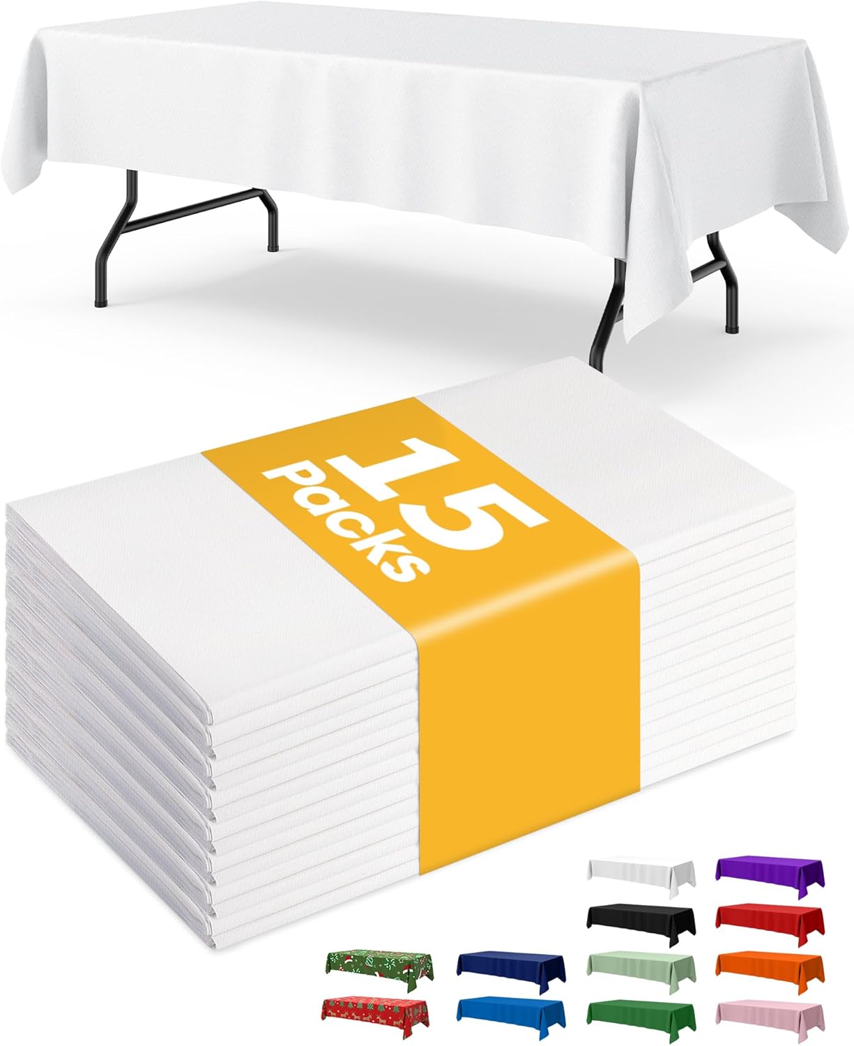Niuara Disposable White Plastic Tablecloths - 54''×108'' for 6ft Tables | 15 Pack for Parties & Gatherings