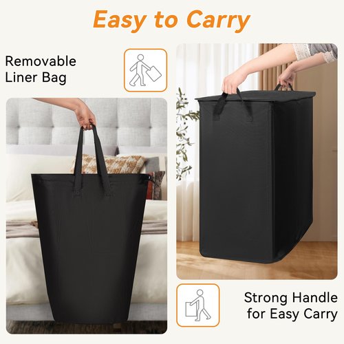 Chrislley 140L Laundry Hamper 2 Section, Double Laundry Basket with Lid, Large Dirty Clothes Hamper with Removable Liner Bags, Collapsible Laundry Organizer for Bedroom, Dorm,Black