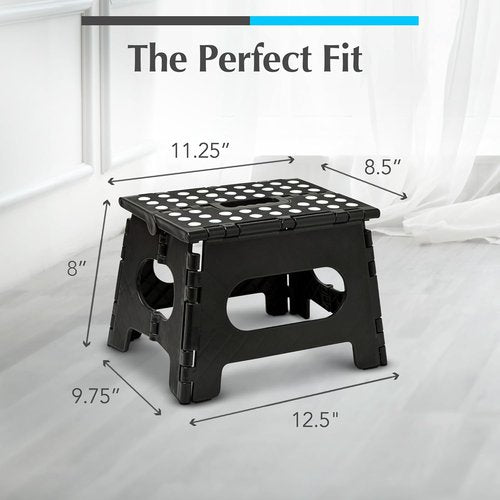 Handy Laundry Step Stool - Lightweight & Sturdy for Adults and Kids - Easy One Flip Open - Black, 8 Inch