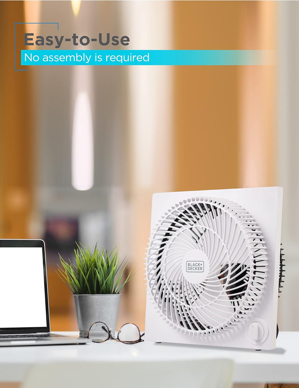 BLACK+DECKER 9-Inch Frameless Box Fan - Portable 3-Speed Desk Fan for Home Office & Garage, White