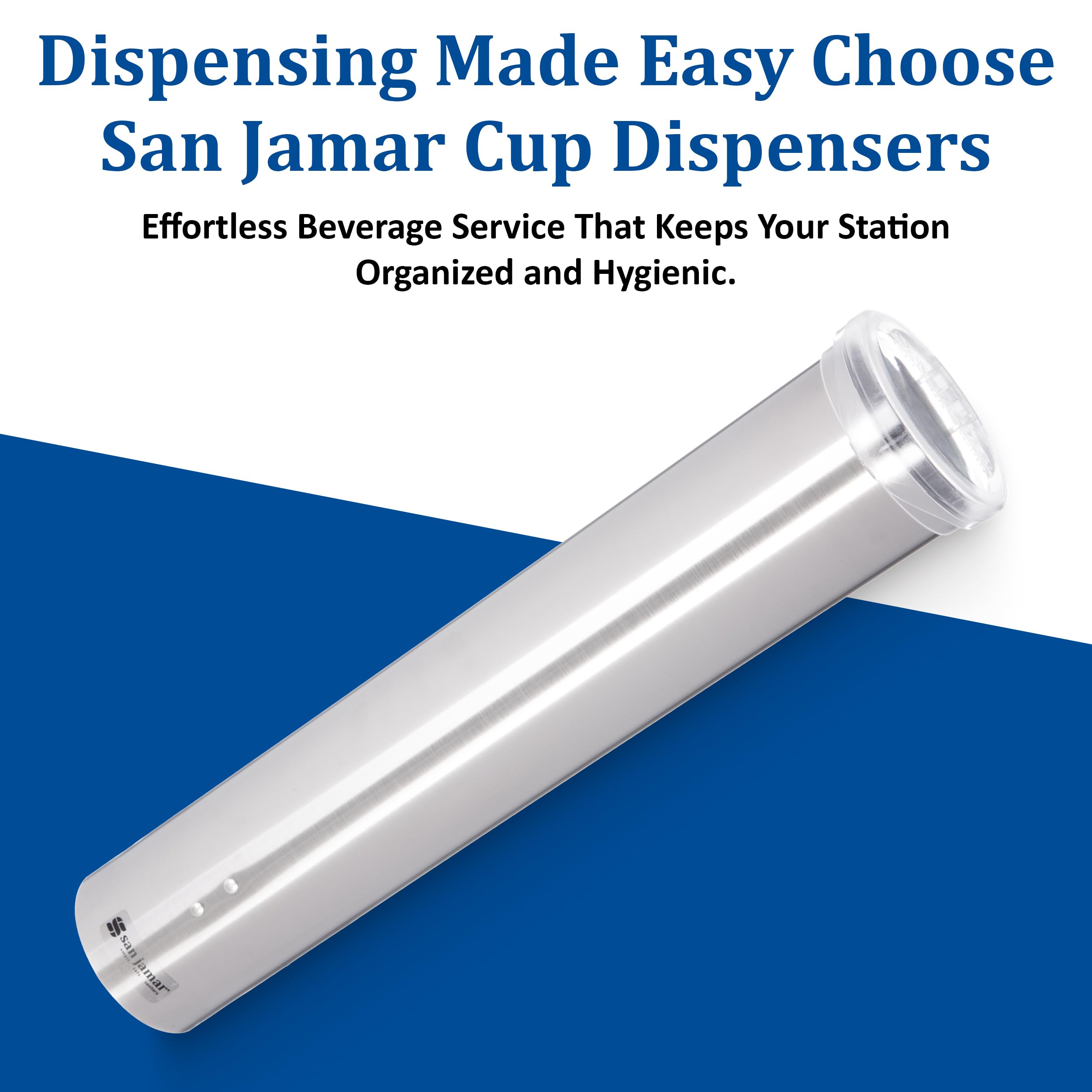 San Jamar Small Pull-Type Cup Dispenser Fits 3-4.5 Oz Cone Cups, 3-5 Oz Flat Cups with Flip Caps for Restaurants, Dining Halls, and Fast Food, Stainless Steel, 16 Inches, Silver