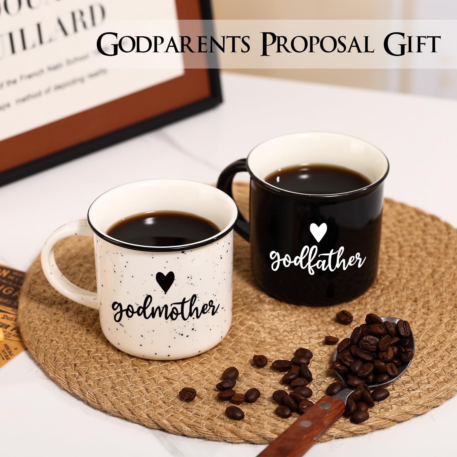 Physkoa Godparents Proposal Gift – 11oz Will You Be My Godparents Mug Set, Godmother and Godfather Proposal Gifts, Godparents Gifts for Baptism, Ceramic Coffee Cups for Christening