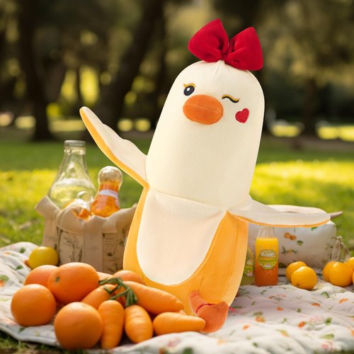 PEACH CAT Bow Banana Duck Plush Toy 12" Romantic plushies Hugging Plush Pillow Sweet Duck Stuffed Animal Gifts for Girlfriend Kids Yellow