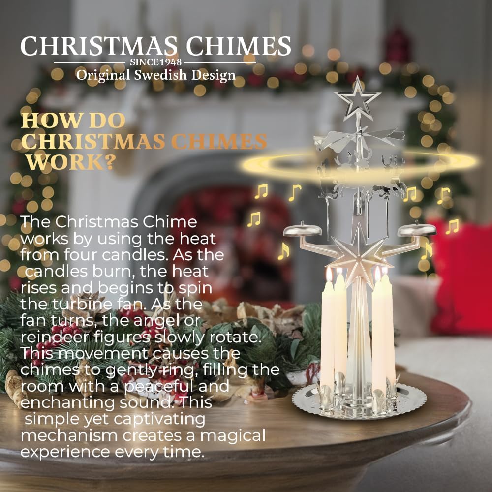 Original Swedish Christmas Chimes - Festive Carousel with 4 Candles | Elegant Silver Home Decor Since 1948