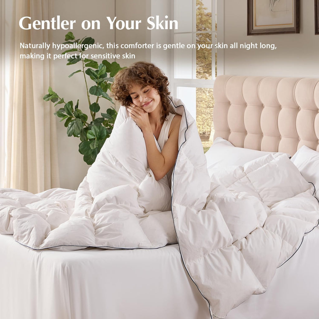 Pacific Coast Goose Down Comforter - Extra Fluffy White Duvet Insert | Queen Size, Soft & Breathable All-Season Luxury Bedding (90"x90")