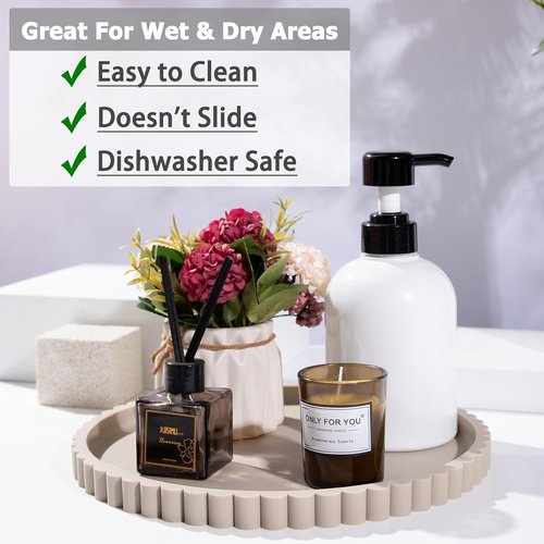HighHerz Silicone Bathroom Tray - 10 Inch Round Decorative Tray for Modern Bathroom & Coffee Table (Khaki)