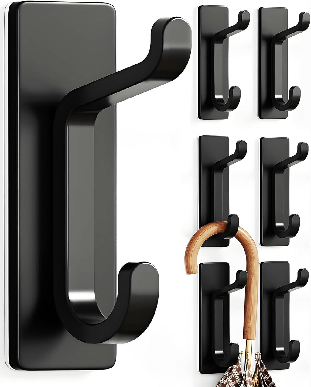 Pickpiff Wall Hooks - Strong Adhesive Coat & Towel Hangers | 13LB Capacity, Black, 6 Pack