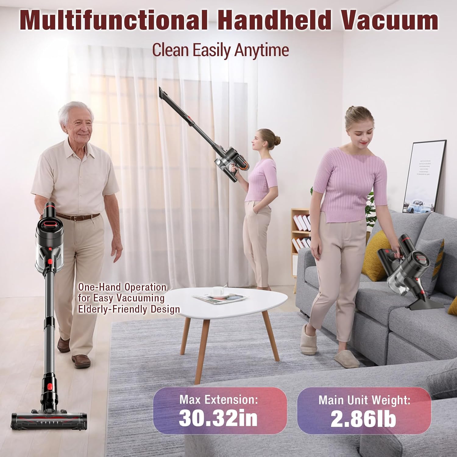 Skiennix Cordless Vacuum Cleaner - 450W Powerful Suction | 50-Minute Runtime, Lightweight 8-in-1 for Pet Hair & Hard Floors