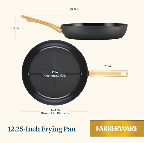 Farberware Forged Induction Ceramic Nonstick Frying Pan - 12.25 Inch, Dishwasher Safe, Black & Gold