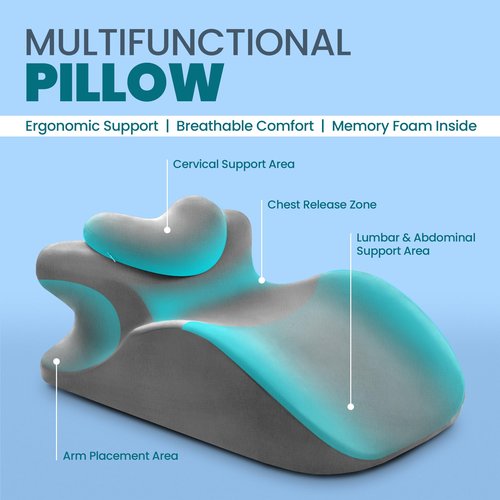 BNTHN Memory Foam Wedge Pillow - Ergonomic Reading & Bed Wedge Pillow for Sleeping, Back Support, Acid Reflux, and Leg Elevation - Multi-Level Support with Removable & Washable Cover (Gray)