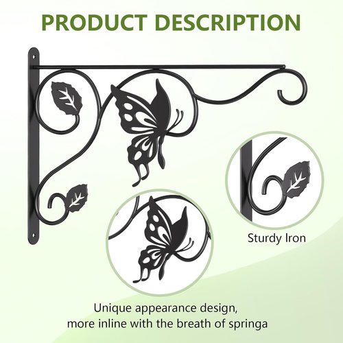 Heavy Duty Plant Hooks by [Brand Name] - 12 Inch Metal Wall Hangers for Indoor/Outdoor Use | Sturdy Bracket for Bird Feeders, Planters, Lanterns, Wind Chimes - Black