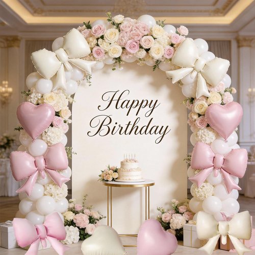 20 PCS Pink Cream Heart Balloons, Pink Bow Balloons, 18 Inch Heart Shaped Balloon 21 Inch Bow Balloon for Girls Women Birthday Valentines Wedding Engagement Galentine's Day Bridal Baby Shower Party
