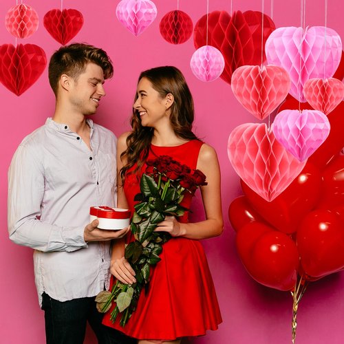 Yexiya 32 Pieces Honeycomb Balls Valentines Pom Poms Red Paper Honeycomb Ball Decorations Hearts Tissue Paper for Wedding, Valentine's Day, Engagement, Bridal Shower(Red, Light Pink, Blush Pink)