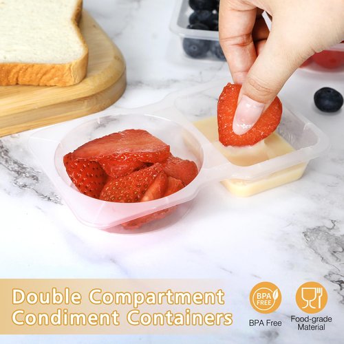 SINTENILL 40 Sets Reusable Snack Containers With Lids, Double Compartment Snack Pack Containers, Portion Control, Meal Prep, Ideal For On-The-Go Mini Sauce Boxes & Lunchable Snack Packs For Kids