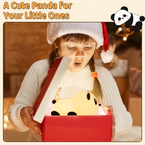 SALUOKE Panda Night Light for Kids: Squishy Silicone Animal Light,7 Soft Colors,Tap Control,Rechargeable,Sleep Timer,Battery Baby Nightlight for Childrens Room & Nursery,Bedside Touch Lamp