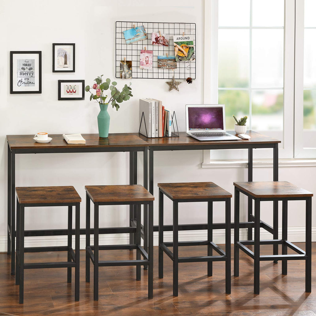 VASAGLE Bar Table, Kitchen Dining Table, High Top Pub Table, Bar Height Cocktail Table for Living Room Party, Sturdy Metal, 15.7 x 39.4 x 35.4 Inches for Narrow Spaces, Rustic Brown and Ink Black