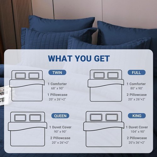 HYMOKEGE Queen Comforter Set - Lightweight 3-Piece Bedding Set with Soft Down Alternative - Navy Blue