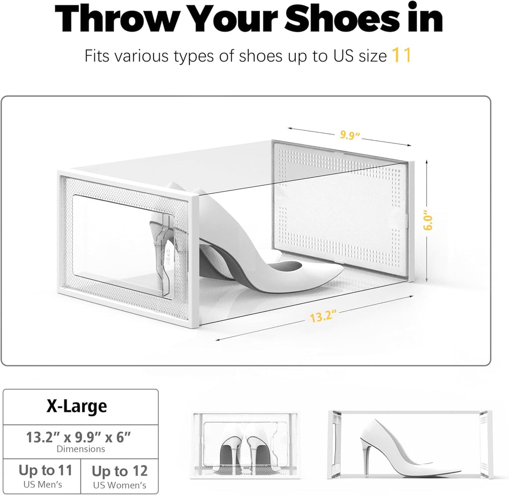 SEE SPRING X-Large Shoe Storage Box - Clear Plastic Stackable Organizer for Size 11 Shoes | 12 Pack