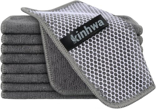 KinHwa Microfiber Dish Cloths - Absorbent & Quick Dry Kitchen Washcloths | 9 Pack (Gray, 7"x7")
