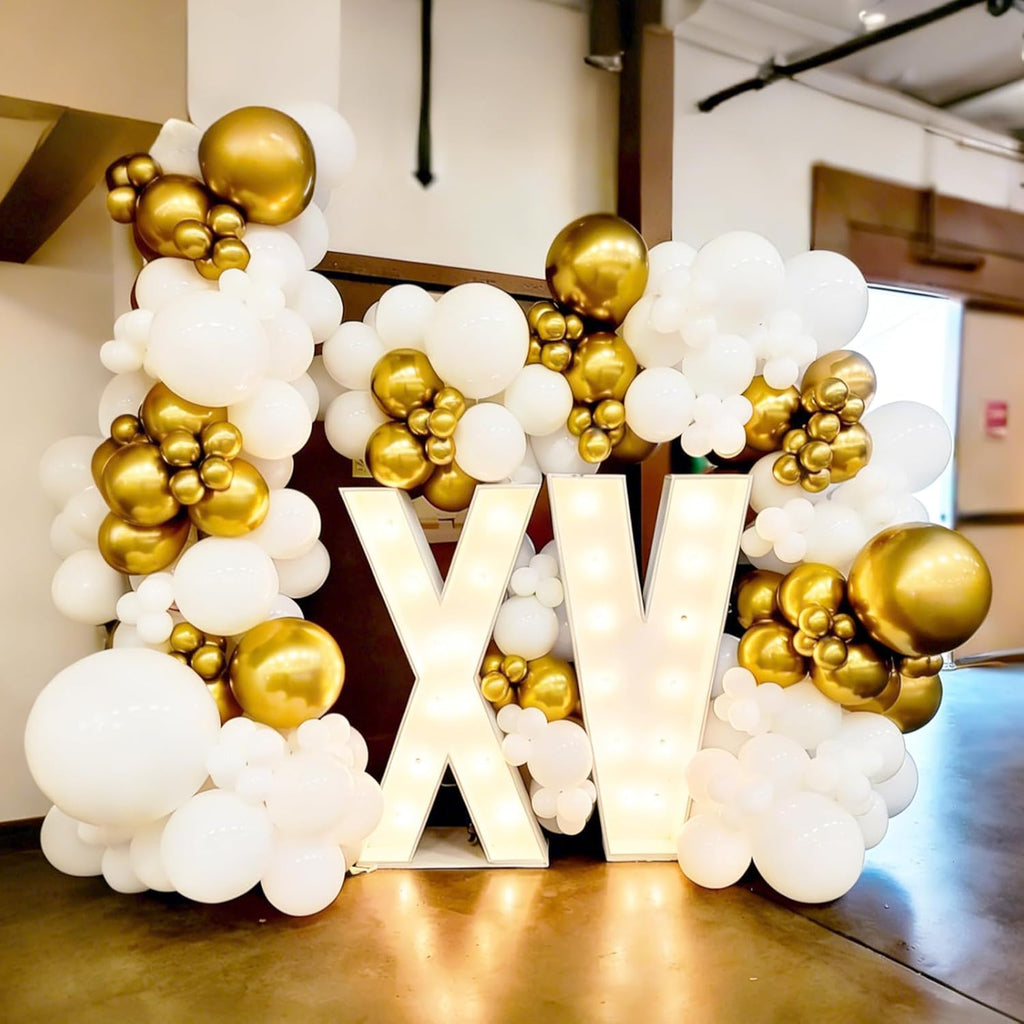 YMSZ White and Gold Confetti Balloons - 67pcs 12 Inch Latex Balloons for Birthday & Wedding Decor