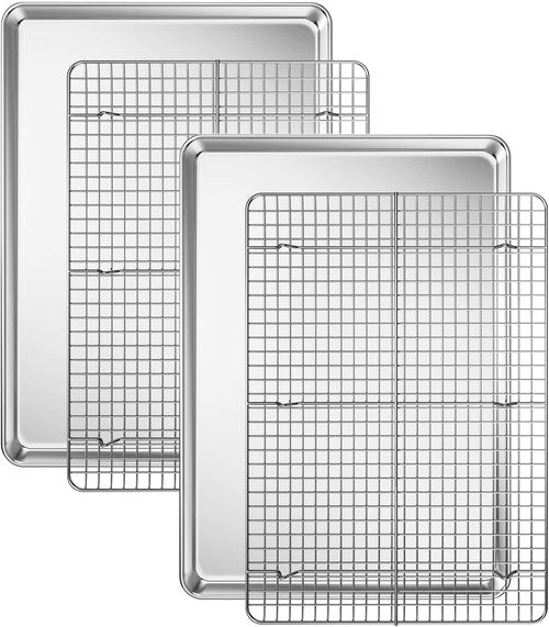 Deedro Baking Sheet Set - Stainless Steel Cookie Half Sheets with Cooling Racks | Heavy Duty, 17.3 x 12.3 Inch