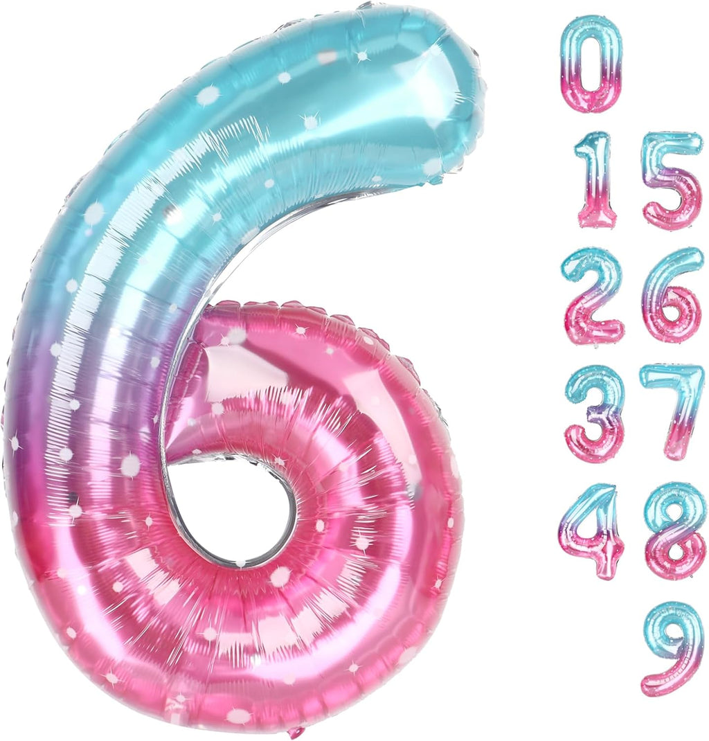 Skiennix 40-Inch Number 6 Balloon - Vibrant Pink, Purple & Blue Birthday Decorations for Boys & Girls