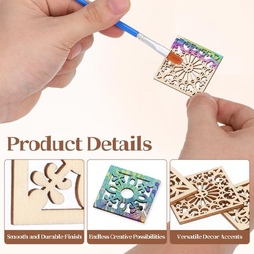 Abaodam Wooden Craft Tags - 20 Unfinished Boho Flower Cutouts with Hemp Rope | 40MM for DIY Projects