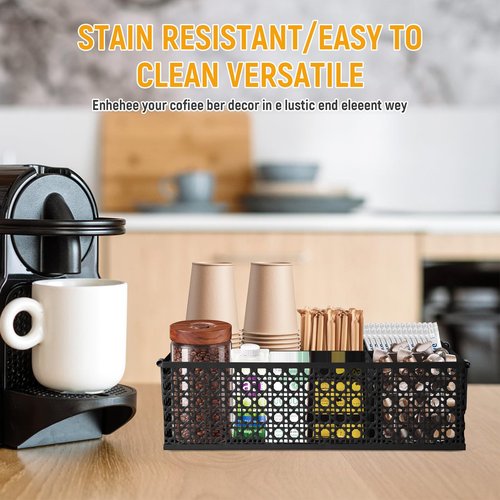 DYGZBLHT Coffee Bar Organizer, Metal Countertop Station With Handles, Coffee Pods Holder, Tea Condiment Organizer, Mesh Black